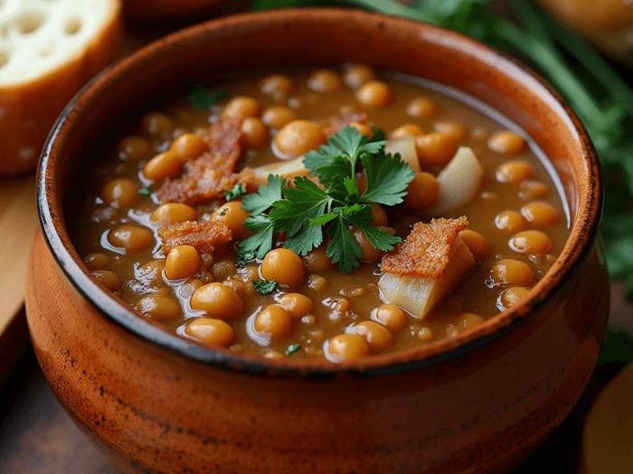 A delicious plate of baked beans served alongside grilled meats and fresh salad, showcasing the perfect baked beans recipe