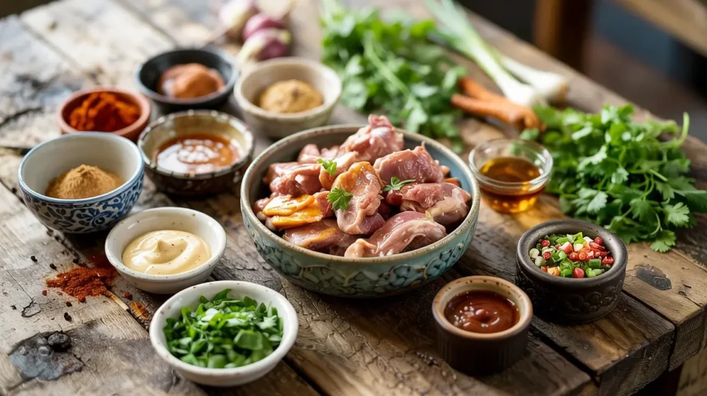 Optional extra ingredients for Chicken Butt Recipe, including chili powder, honey, ginger powder, sesame oil, fresh herbs, and dipping sauces.